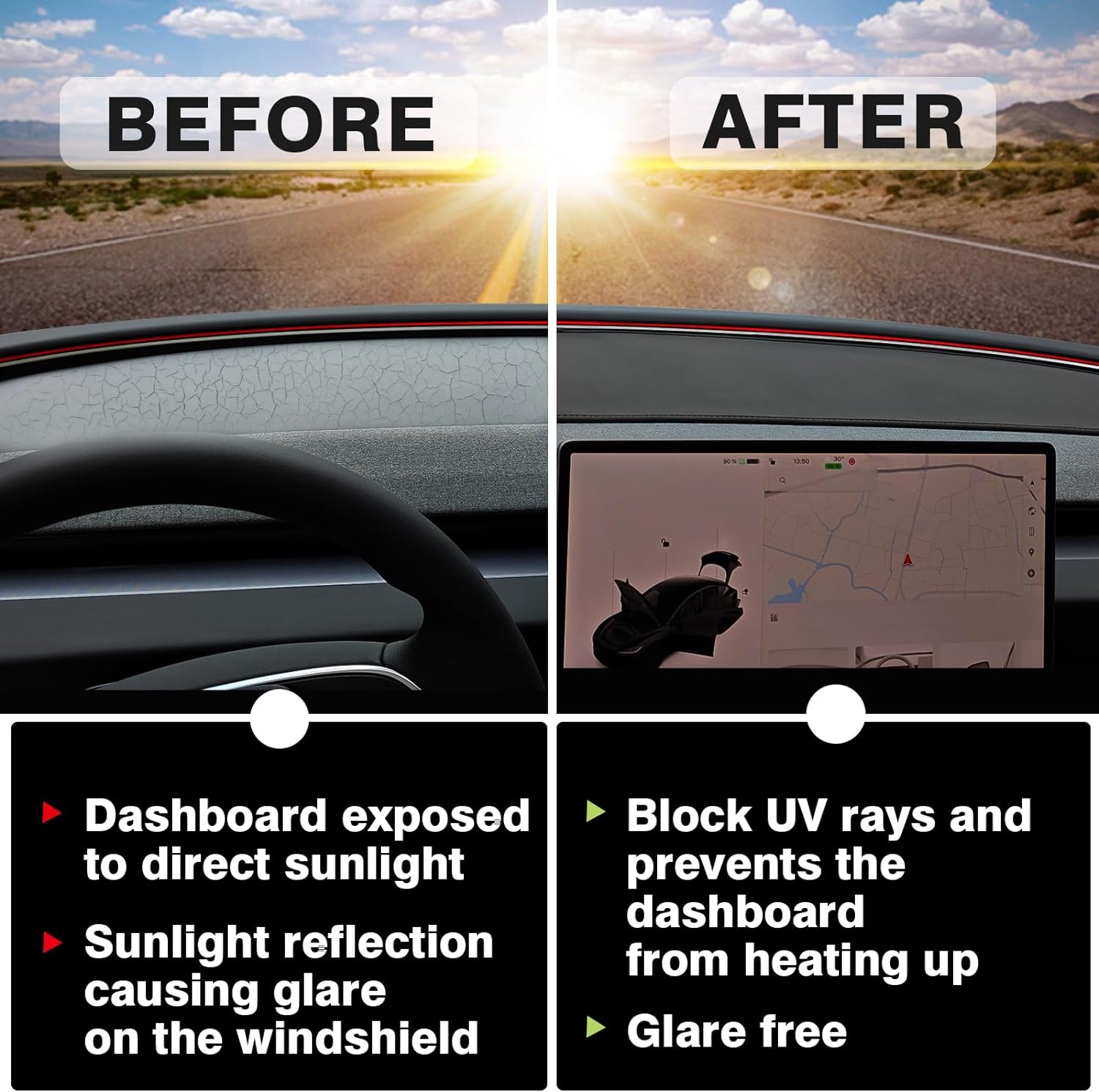 2024+ | Model 3 Highland Refreshed Anti-Reflective Dashboard Mat - Black & Grey