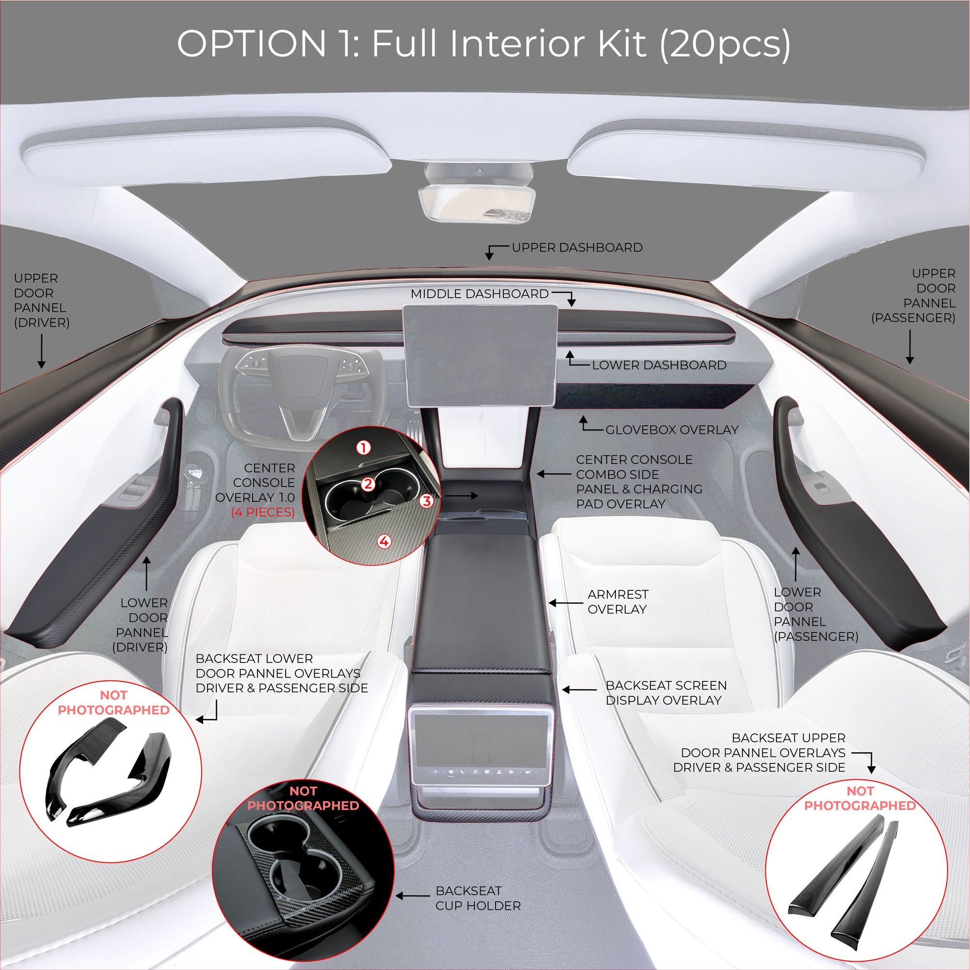 2024+ | Model 3 Highland Refreshed Full Interior Carbon Fiber Kit Bundles (20 Pieces) - Real Dry Molded Carbon Fiber