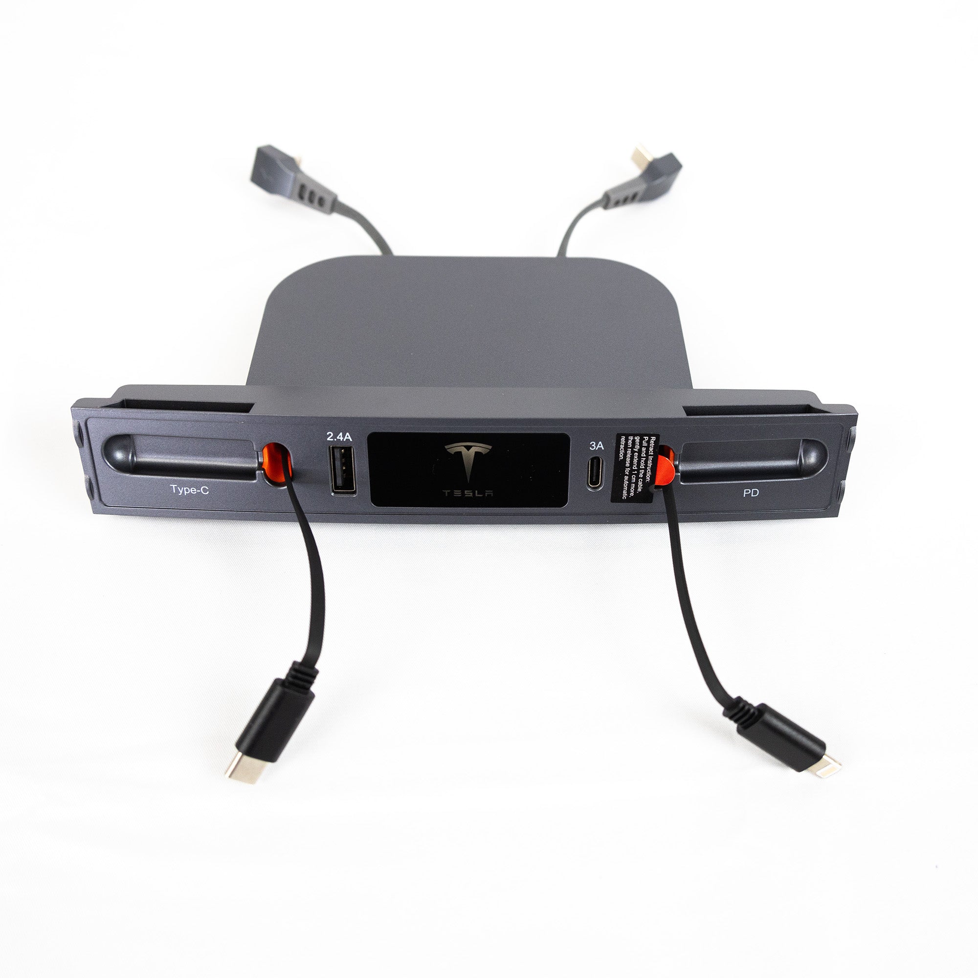 Tesla USB Hub For Model 3 & Model Y - Fast Charging Station With Retractable Cables