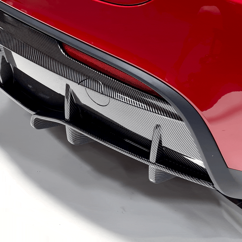 FREEMOTOR802 Carbon Fiber Print Rear Bumper Diffuser For 2017-2023 Tesla Model 3 – 3-Piece Kit With Aprons