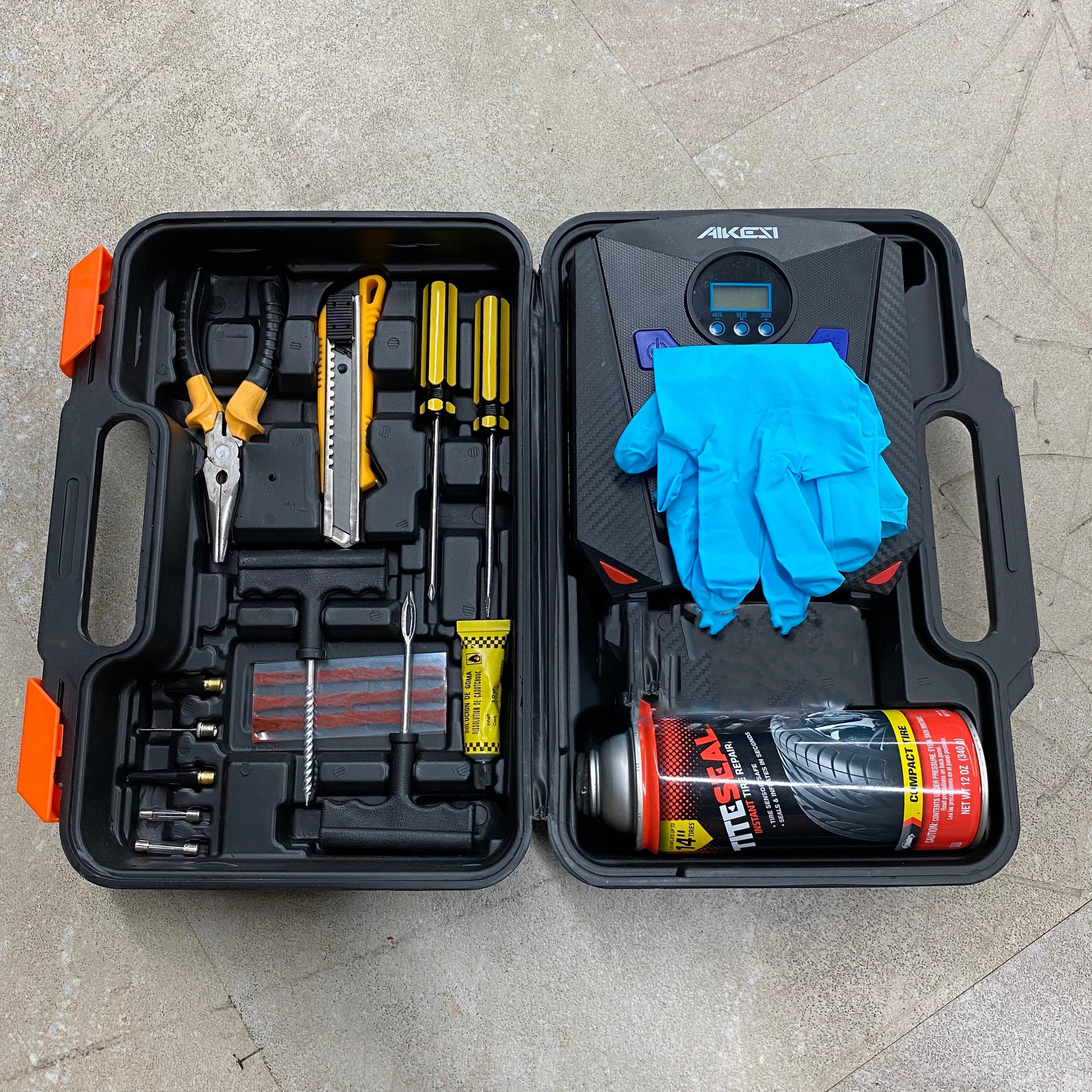 Flat Tire Repair Kit - Comes with Tool Kit & Compressor
