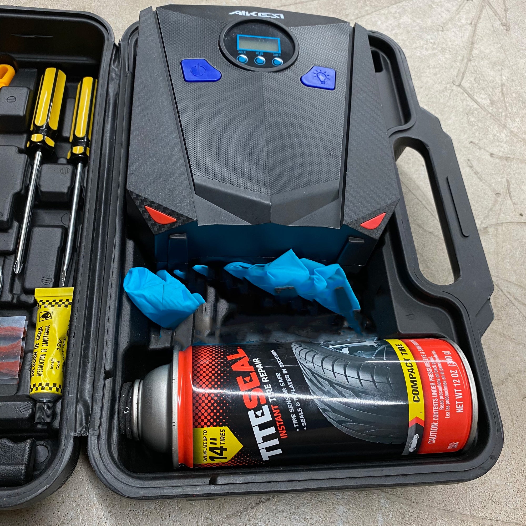 Flat Tire Repair Kit - Comes with Tool Kit & Compressor