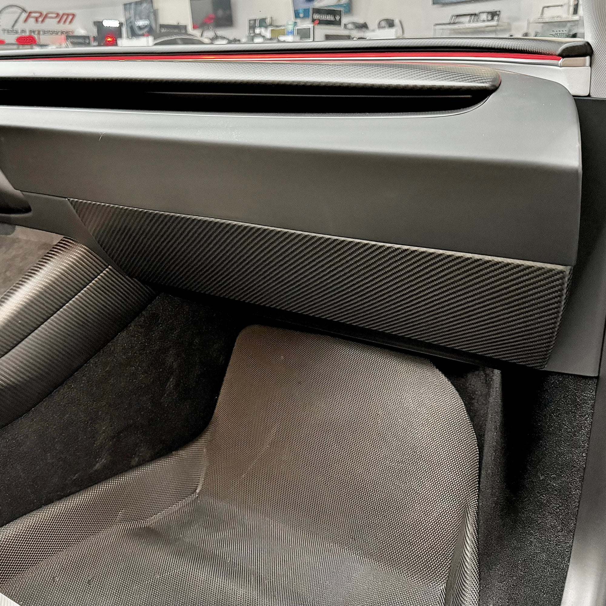2024+ | Model 3 Highland Refreshed Glove Box Overlay - Real Dry Molded Carbon Fiber