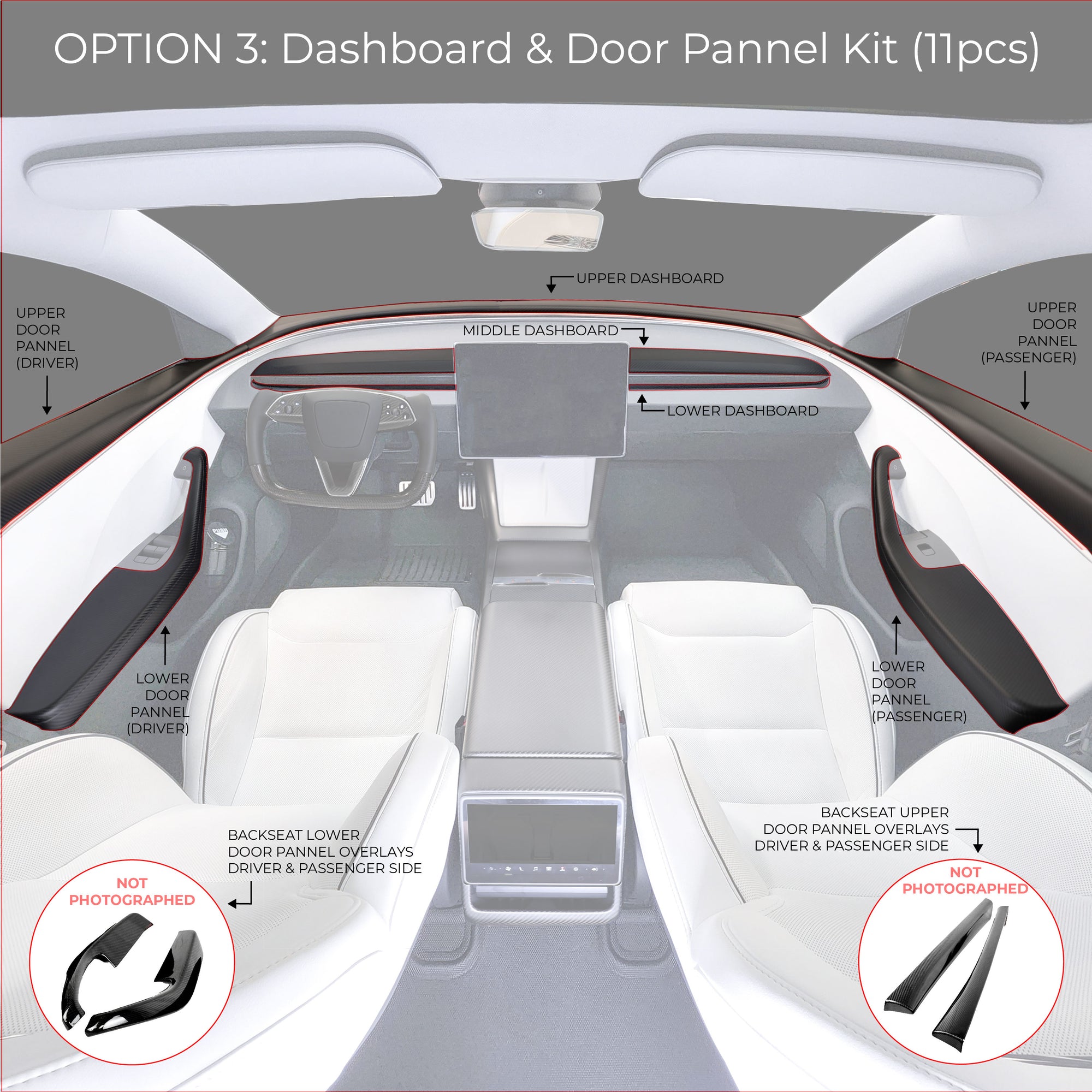 2024+ | Model 3 Highland Refreshed Full Interior Carbon Fiber Kit Bundles (20 Pieces) - Real Dry Molded Carbon Fiber