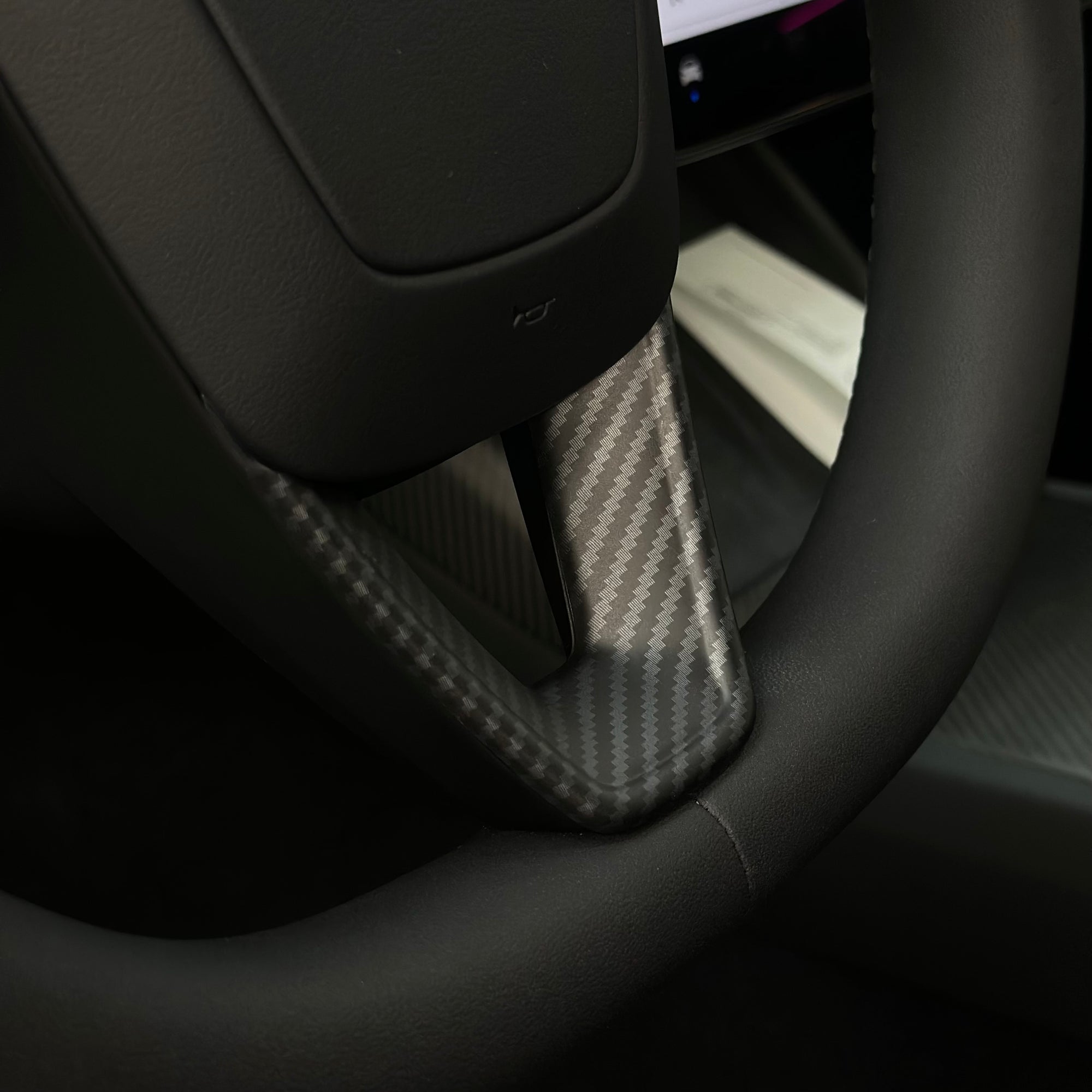 2024+ | Model 3 Highland Refreshed ABS Steering Wheel Applique - Hydro Carbon Fiber Coated Matte
