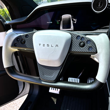 2021-2023 | Model S & X Steering Wheel Bezel Overlay - Real Molded Carbon Fiber