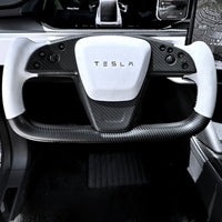 2021 + | Model S & X Steering Wheel Bezel Overlay - Real Molded Carbon Fiber