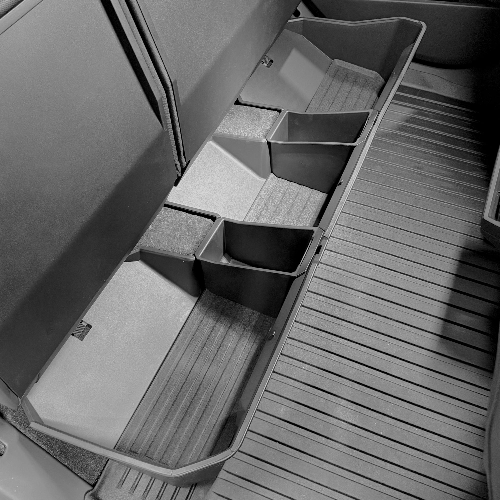 Cybertruck Under Backseat Strap-In Storage Bins - With Dividers