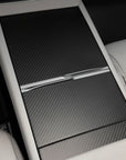 2026+ | Model Y Juniper Refreshed Center Console & Front Cup Holder Overlay 1.0 (4 Piece Kit) Real Dry Molded Carbon Fiber
