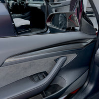 2021+ | Model 3 & Y Extended Front Door Panel Overlays - Real Dry Molded Carbon Fiber