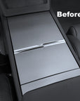 2026+ | Model Y Juniper Refreshed "Plain Weave" (Performance Look) Center Console & Front Cup Holder Overlay 1.0 (4 Piece kit) - Real Dry Molded Carbon Fiber