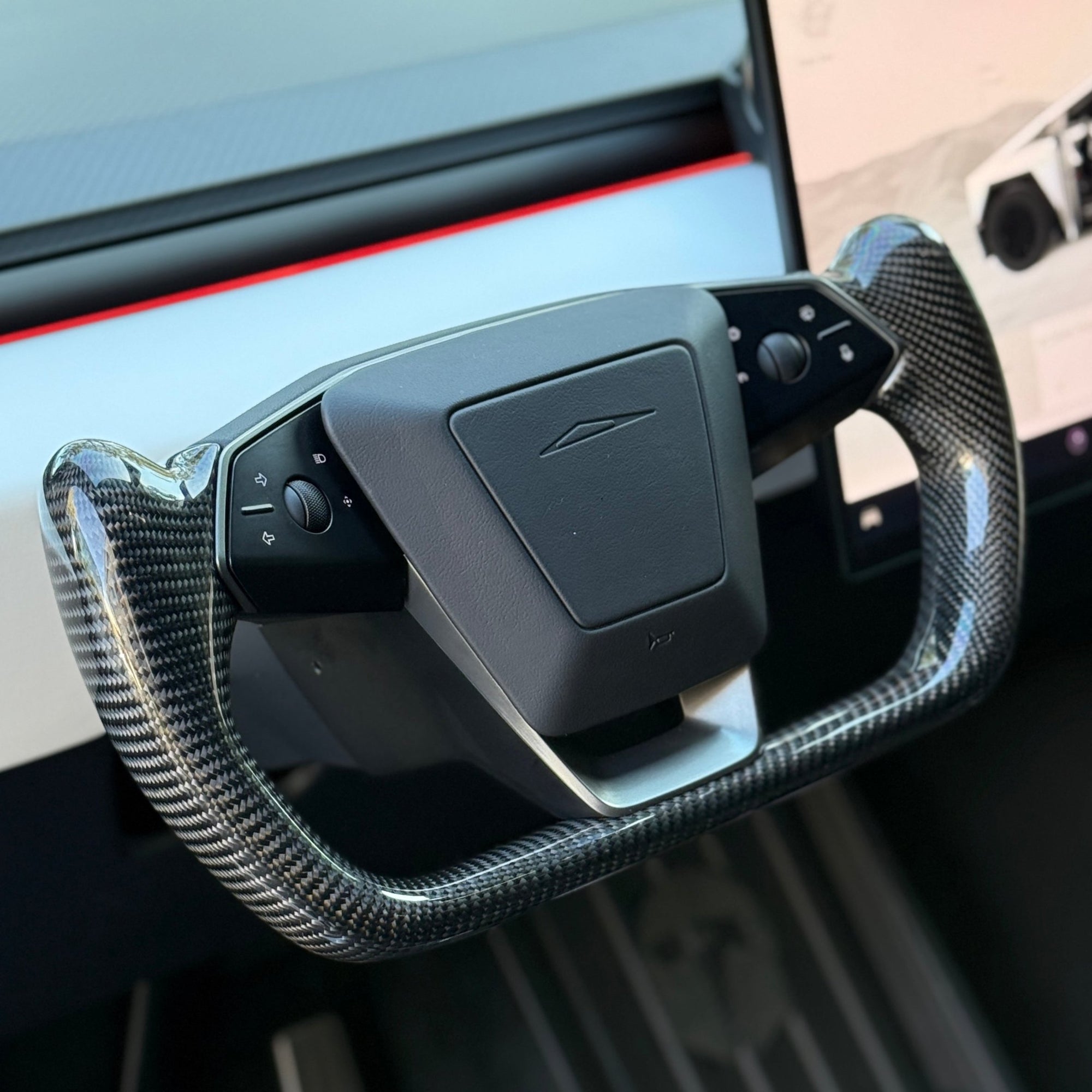 Cybertruck Yoke Steering Wheel - TESLA Factory Original Core, Reshaped & Resurfaced in Real Molded Carbon Fiber