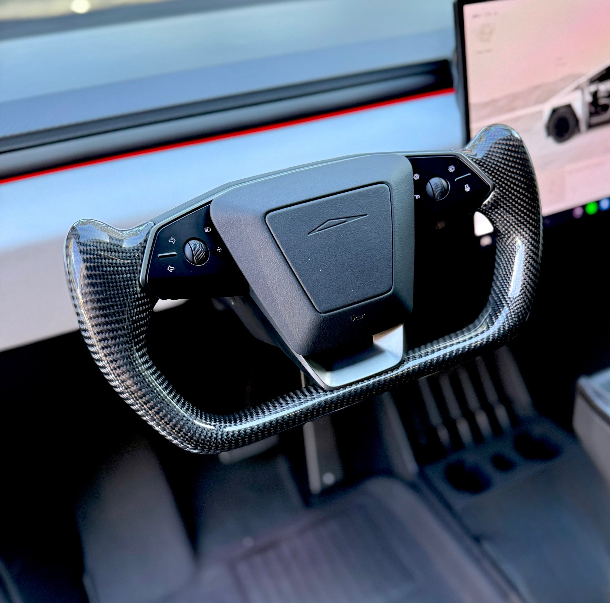 Cybertruck Yoke Steering Wheel - TESLA Factory Original Core, Reshaped & Resurfaced in Real Molded Carbon Fiber