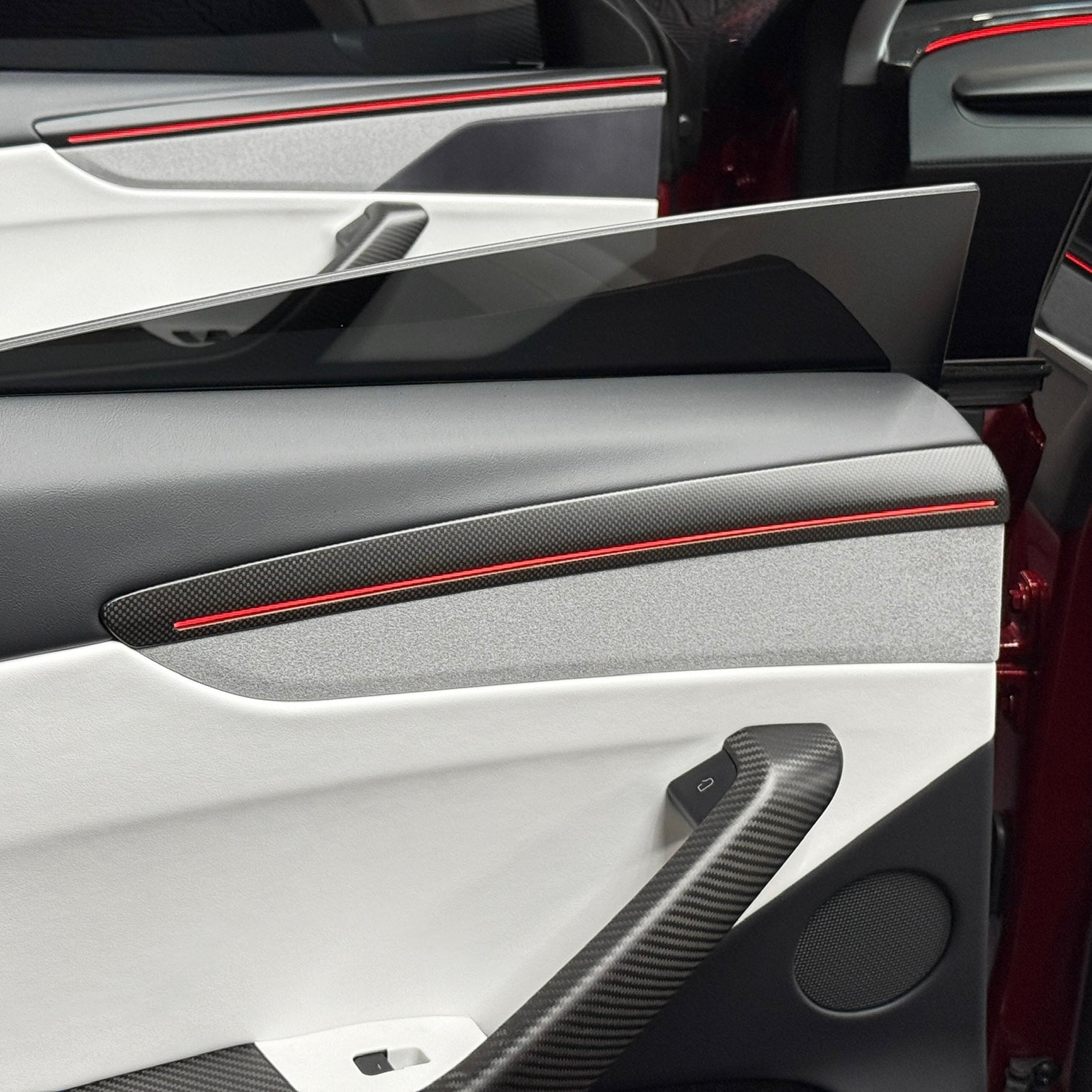2026+ | Model Y Juniper Refreshed "Plain Weave" (Performance Look) Extended Front & Rear Door Panel Overlays (4 Pieces) - Real Dry Molded Carbon Fiber