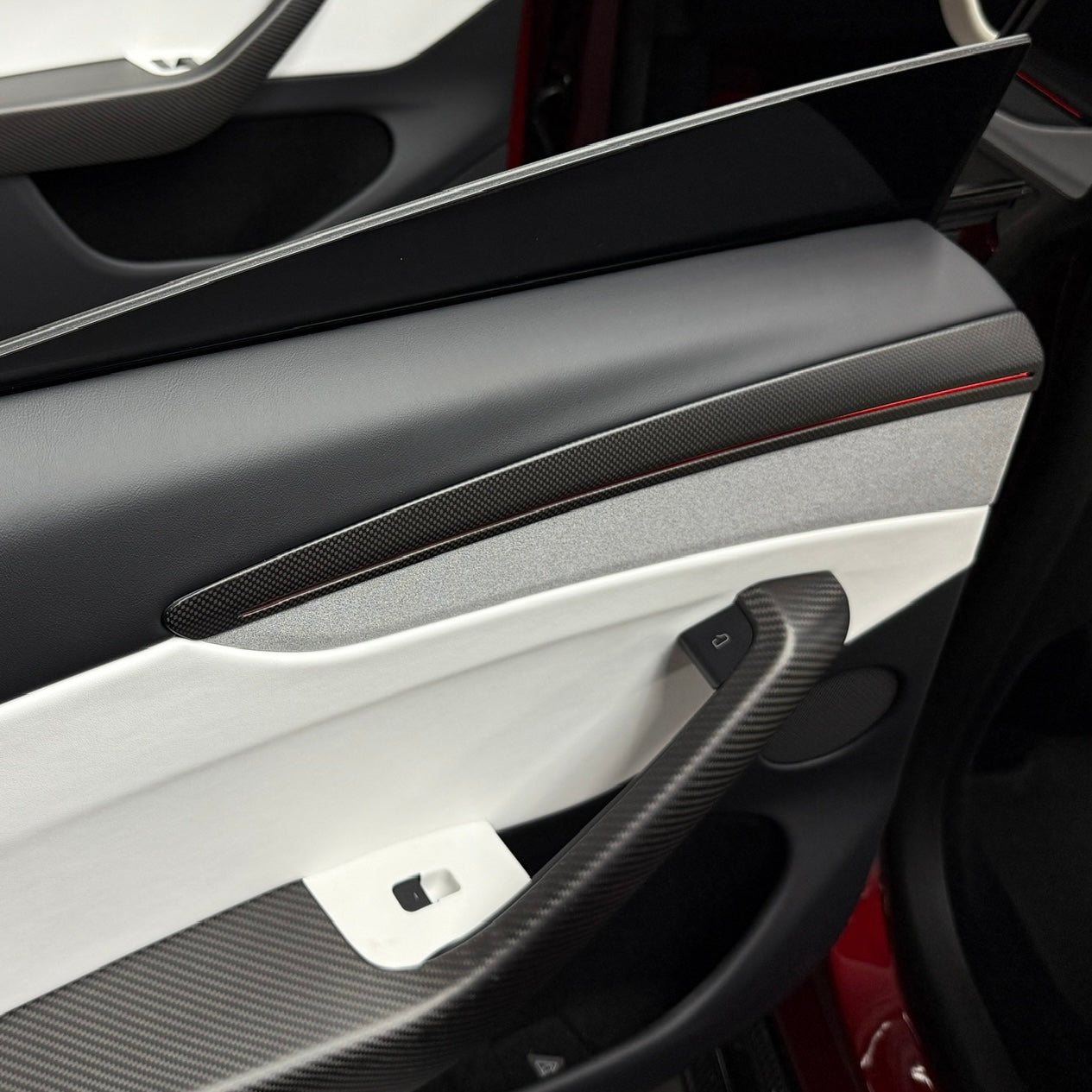 2026+ | Model Y Juniper Refreshed "Plain Weave" (Performance Look) Extended Front & Rear Door Panel Overlays (4 Pieces) - Real Dry Molded Carbon Fiber