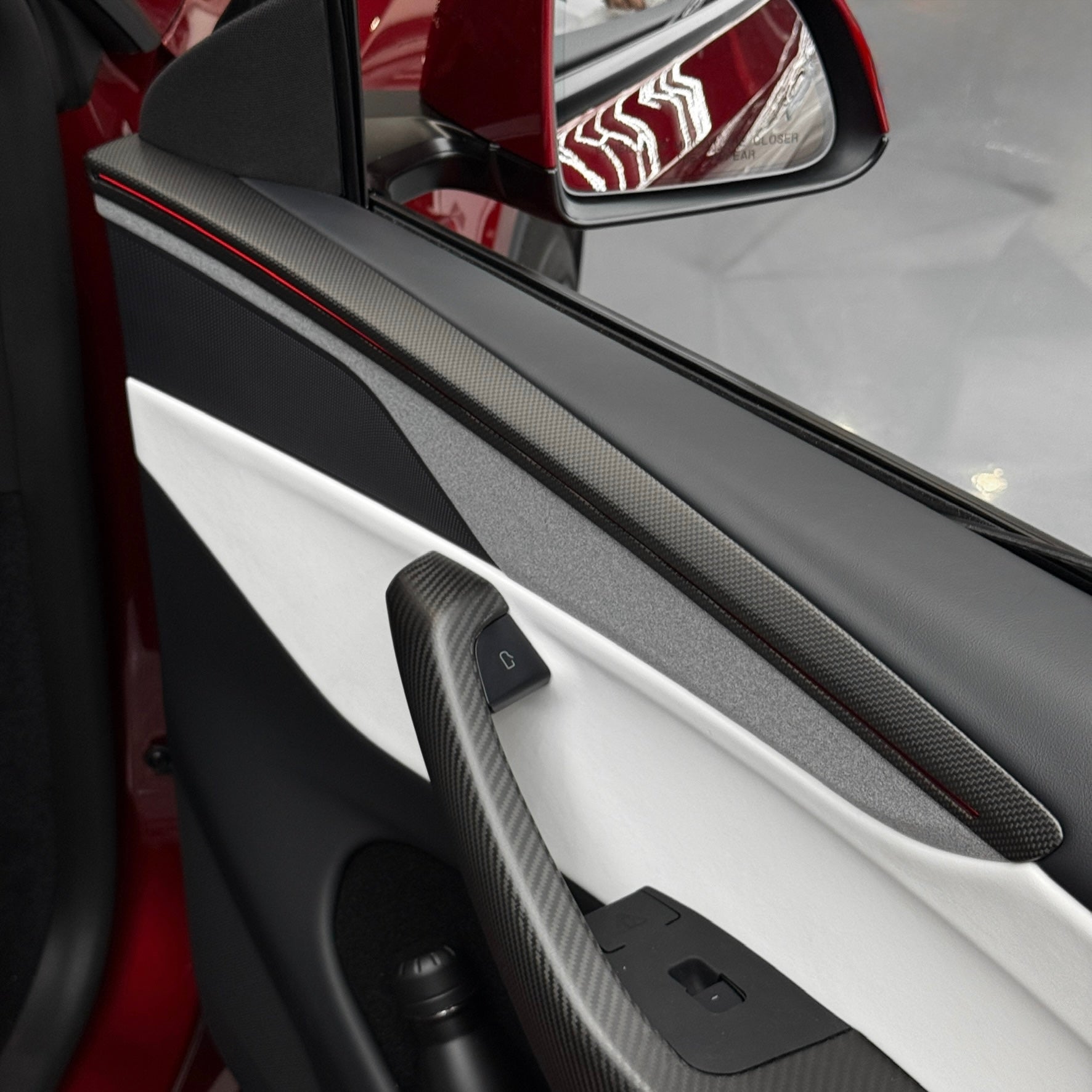 2026+ | Model Y Juniper Refreshed "Plain Weave" (Performance Look) Extended Front & Rear Door Panel Overlays (4 Pieces) - Real Dry Molded Carbon Fiber