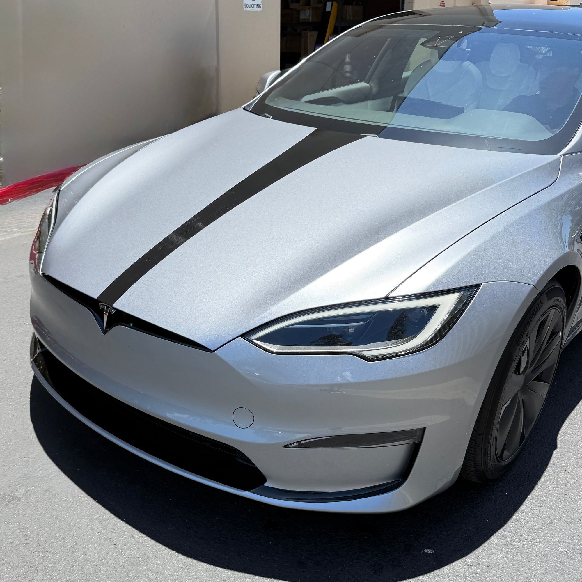 Model S Hood Racing Stripe Made from Xpel Ultimate Plus Black PPF