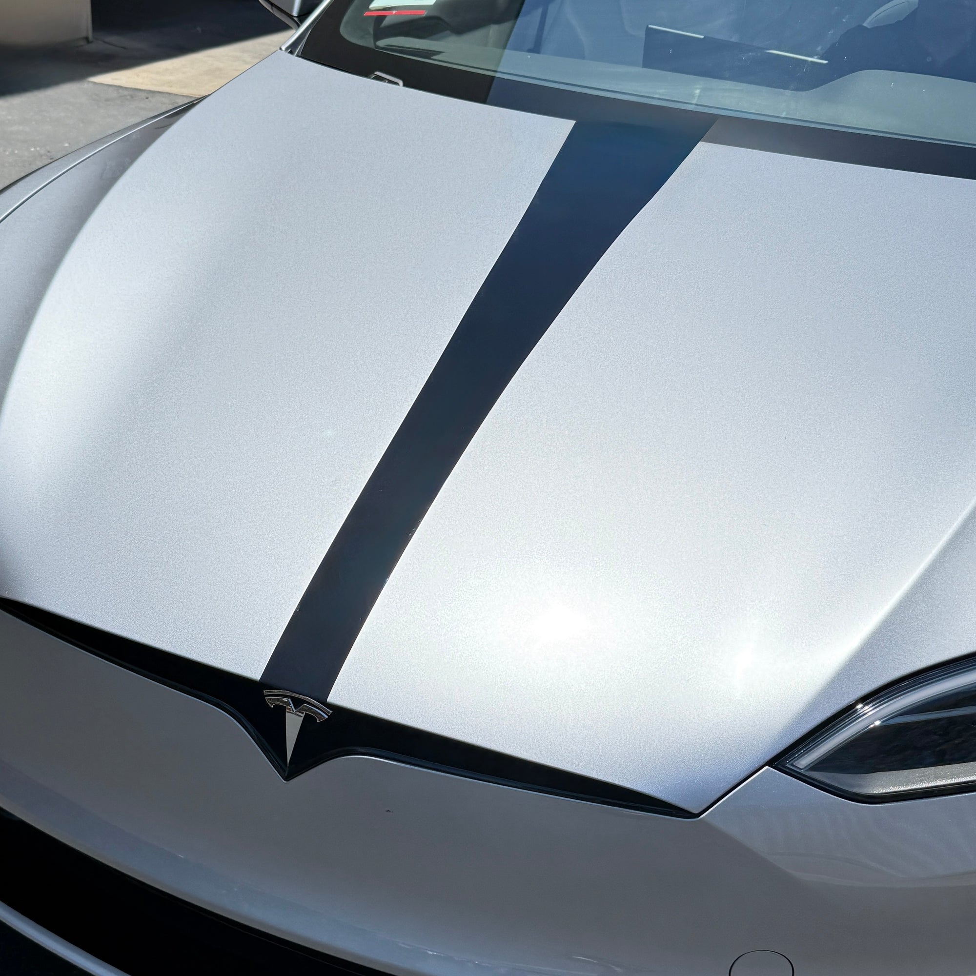 Model S Hood Racing Stripe Made from Xpel Ultimate Plus Black PPF