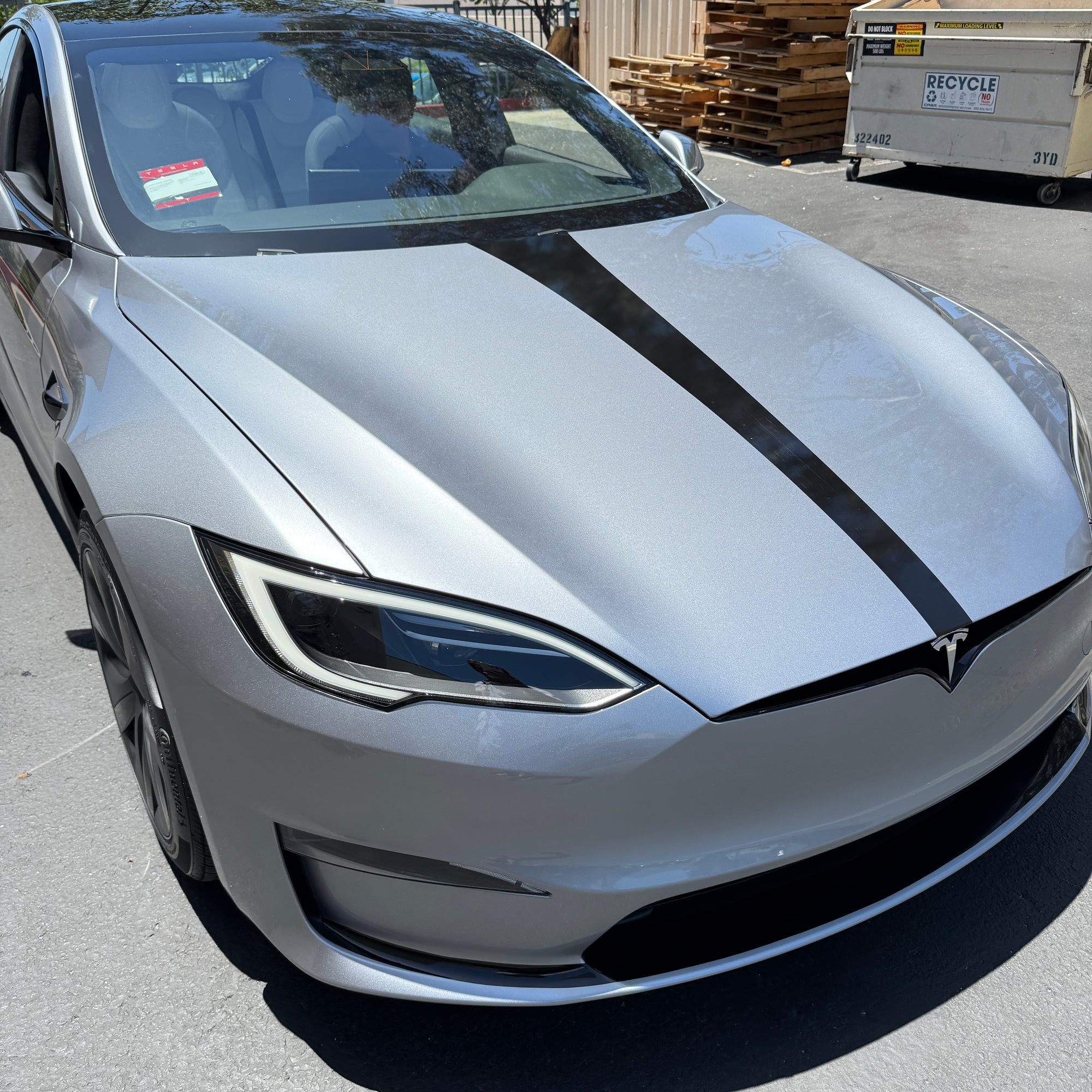Model S Hood Racing Stripe Made from Xpel Ultimate Plus Black PPF