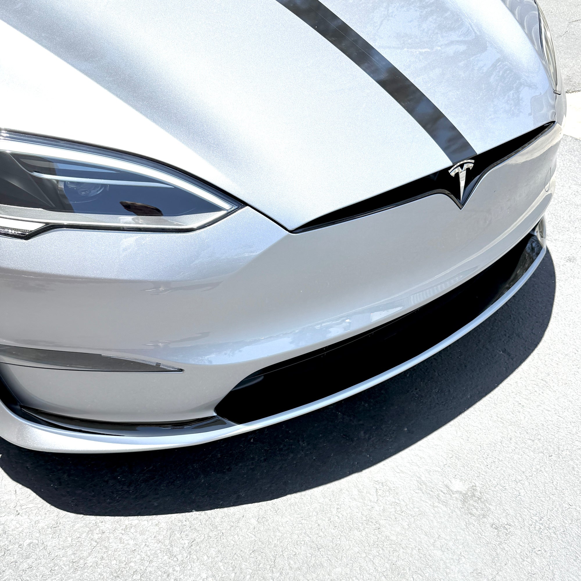 Model S Hood Racing Stripe Made from Xpel Ultimate Plus Black PPF