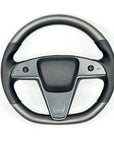 2021-2023 | Model S & X Round Steering Wheel Upgraded with Leather & Real Molded Carbon Fiber