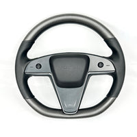 2021+ | Model S & X Round Steering Wheel Upgraded with Leather & REAL MOLDED CARBON FIBER