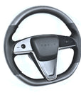 2021-2023 | Model S & X Round Steering Wheel Upgraded with Leather & Real Molded Carbon Fiber