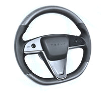 2021+ | Model S & X Round Steering Wheel Upgraded with Leather & REAL MOLDED CARBON FIBER