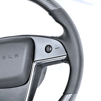 2021+ | Model S & X Round Steering Wheel Upgraded with Leather & REAL MOLDED CARBON FIBER
