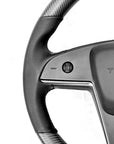 2021-2023 | Model S & X Round Steering Wheel Upgraded with Leather & Real Molded Carbon Fiber