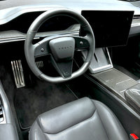 2021+ | Model S & X Round Steering Wheel Upgraded with Leather & REAL MOLDED CARBON FIBER