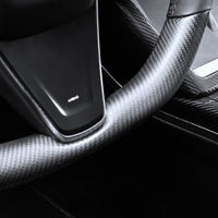 2021+ | Model S & X Round Steering Wheel Upgraded with Leather & REAL MOLDED CARBON FIBER