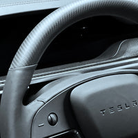 2021+ | Model S & X Round Steering Wheel Upgraded with Leather & REAL MOLDED CARBON FIBER