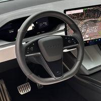 2021+ | Model S & X Round Steering Wheel Upgraded with Leather & REAL MOLDED CARBON FIBER