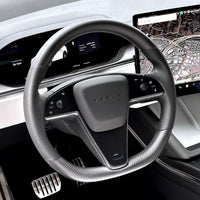 2021+ | Model S & X Round Steering Wheel Upgraded with Leather & REAL MOLDED CARBON FIBER