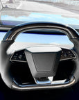 Cybertruck Round Sport Grip Style Steering Wheel Heated - TESLA OEM Core, Reshaped & Resurfaced in Carbon Fiber & Napa Leather