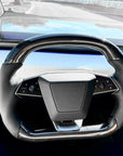 Cybertruck Round Sport Grip Style Steering Wheel Heated - TESLA OEM Core, Reshaped & Resurfaced in Carbon Fiber & Napa Leather