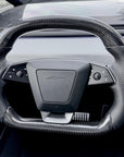 Cybertruck Round Sport Grip Style Steering Wheel Heated - TESLA OEM Core, Reshaped & Resurfaced in Carbon Fiber & Napa Leather