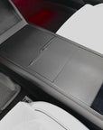 2024+ | Model 3 Highland Refreshed Extended Front Cup Holder & Center Console Full Overlay 2.0 (4 Piece Kit) - Real Dry Molded Carbon Fiber