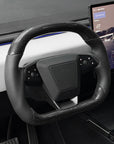 Cybertruck Round Sport Grip Style Steering Wheel Heated - TESLA OEM Core, Reshaped & Resurfaced in Carbon Fiber & Napa Leather