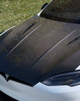 2021+ | Model S Viento Robot Hood - Dual Layer with Xpel Clear Bra - Dry Molded Carbon Fiber