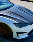 2021+ | Model S Viento Robot Hood - Dual Layer with Xpel Clear Bra - Dry Molded Carbon Fiber