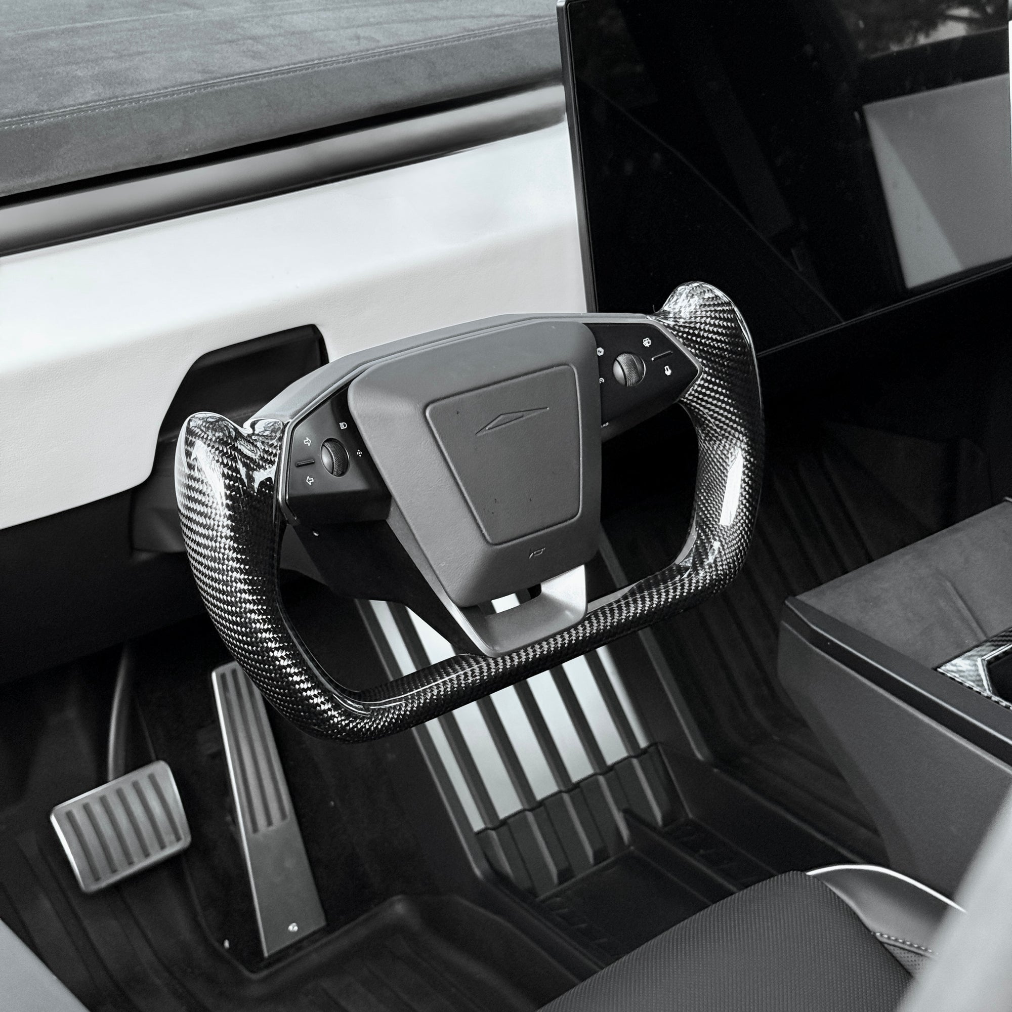 Cybertruck Yoke Steering Wheel - TESLA Factory Original Core, Reshaped & Resurfaced in Real Molded Carbon Fiber