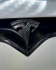 Model X Front T Logo Overlay - Real Dry Molded Carbon Fiber