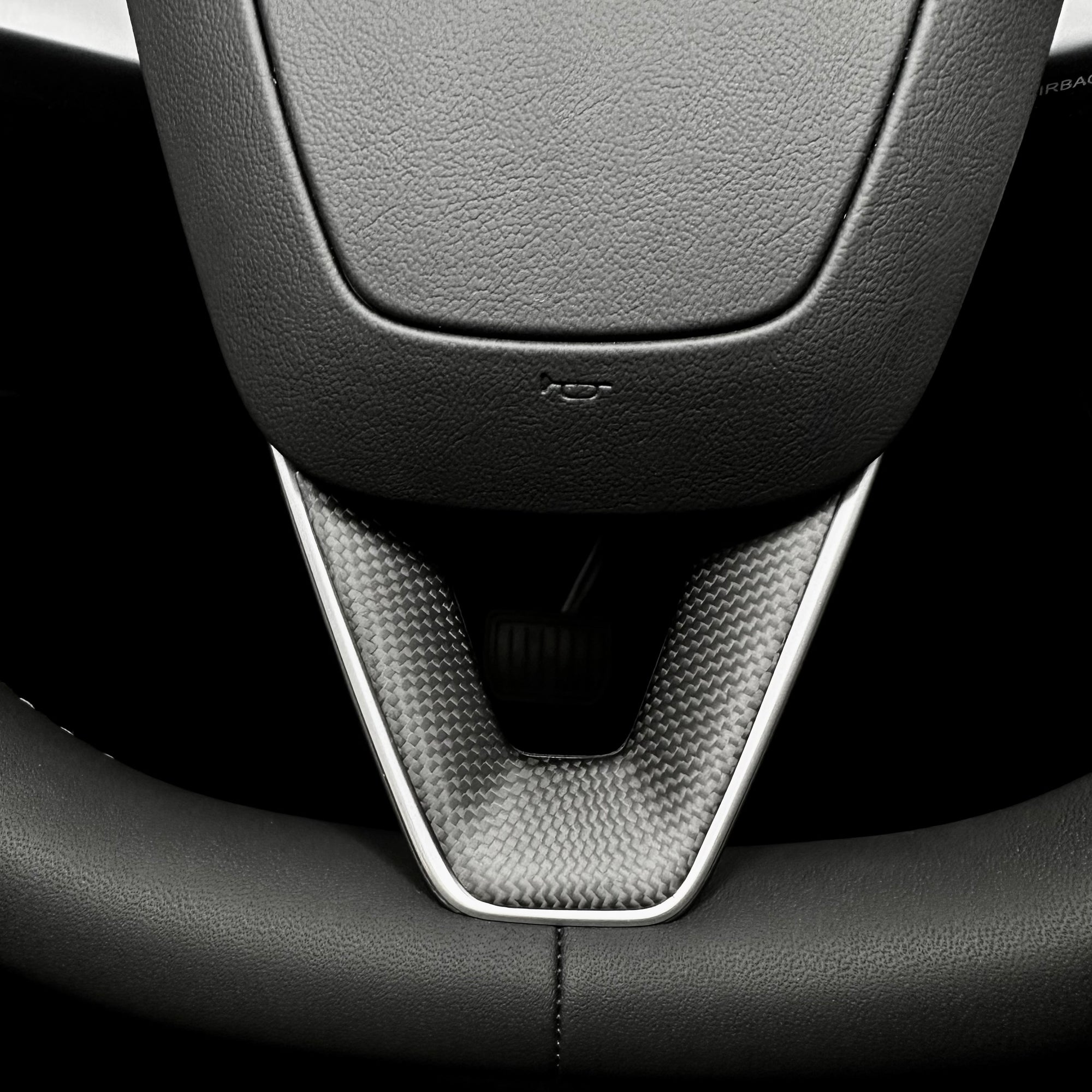 2026+ | Model Y Juniper Refreshed "Plain Weave" (Performance Look) Steering Wheel Lower V Shaped Overlay - Real Dry Molded Carbon Fiber