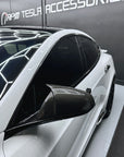 2021+ | Model S GT Style Side View Mirror Overlay Cap Covers (1 Pair) - Real Dry Molded Carbon Fiber