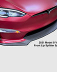 2021+ | Model S Viento Front Lip Spoiler - Real Molded Carbon Fiber