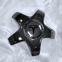 2021+ | Model S - 21" Arachnid Center Wheel Hubs - Real Molded Carbon Fiber- (Set of 4)