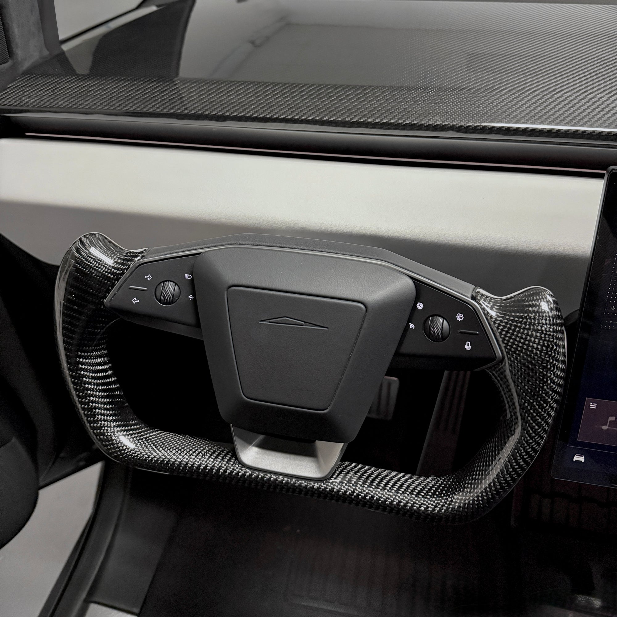 Cybertruck Yoke Steering Wheel - TESLA Factory Original Core, Reshaped & Resurfaced in Real Molded Carbon Fiber