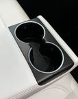 2024+ | Model 3 Highland Refreshed "Plain Weave" (Performance Look) Backseat Cup Holder Overlay - Real Dry Molded Carbon Fiber